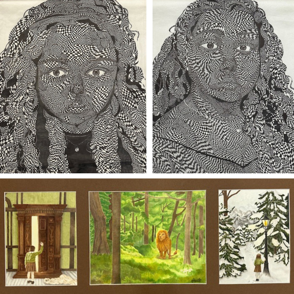 A collage of student created artwork.