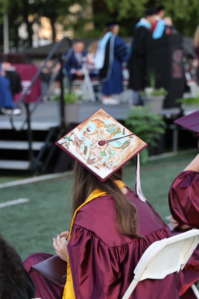 A decorated graduation cap.