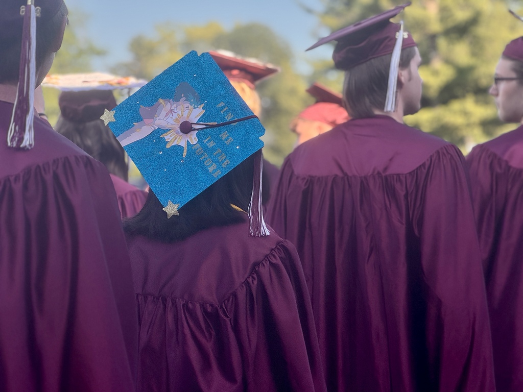 A decorated graduation cap.