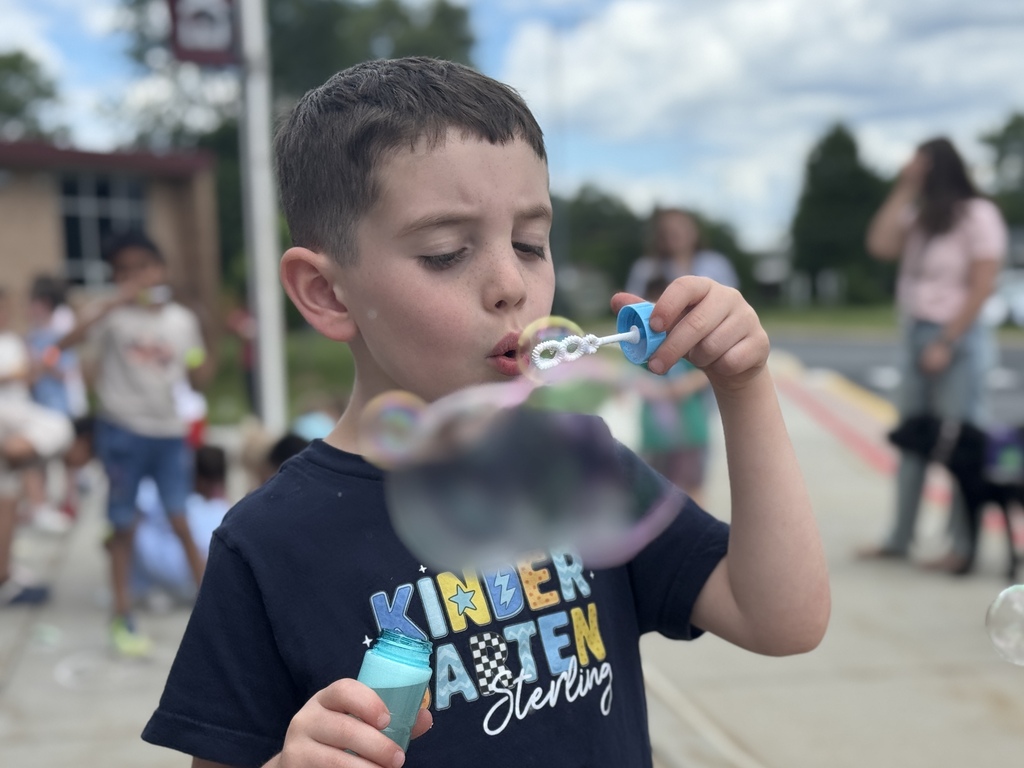 A young boy blows bubbles.
