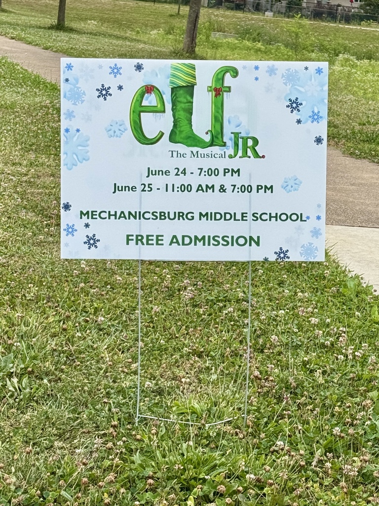 Picture of a yard sign advertising an upcoming musical performance of Elf Jr.