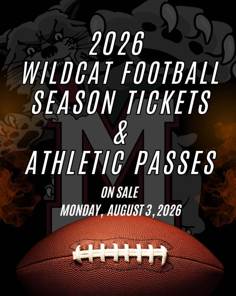 Graphic that shows a wildcat, a football, and text to announce season ticket sales