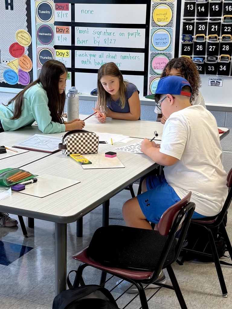 Students work together on math problems in a middle school classroom.