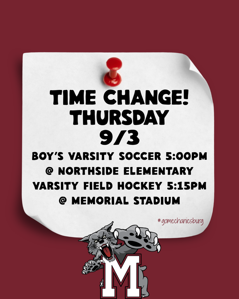 graphic showing change in game time for varsity boys' soccer and varsity field hockey