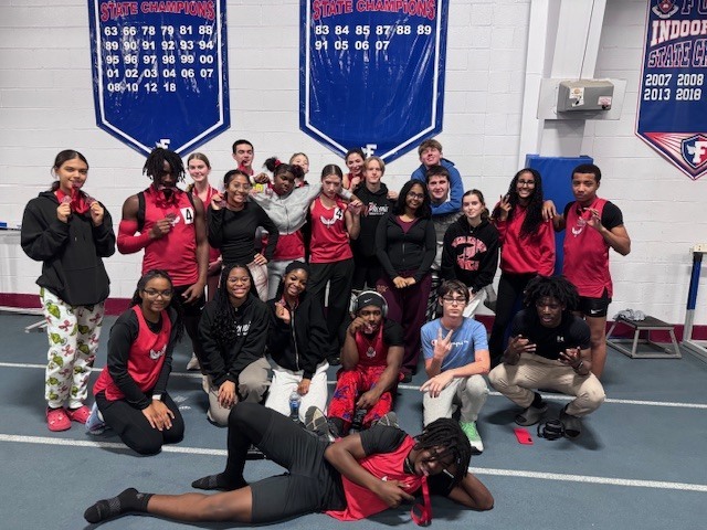At the end of a long indoor track meet, our team is all smiles!  The way these kids care for each other and encourage one another, no matter what event they participate in, is something our school can be proud of!
