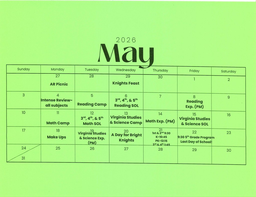 2026 end of year calendar