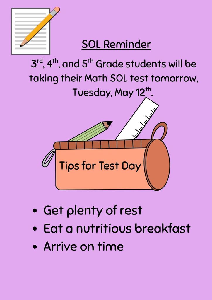 Math SOL reminder for tomorrow