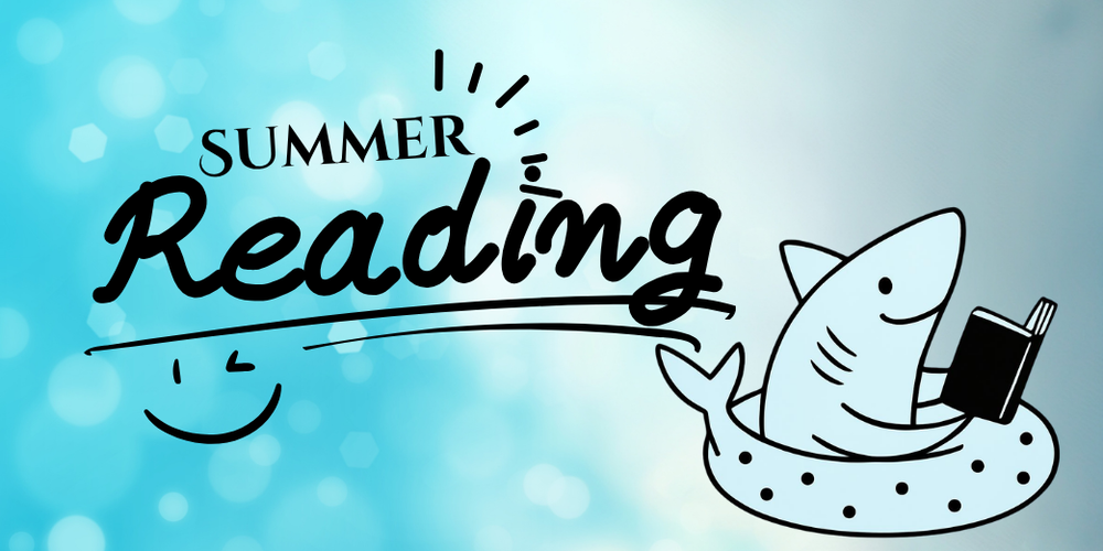 SHARK FLOATING IN THE WATER READING A BOOK