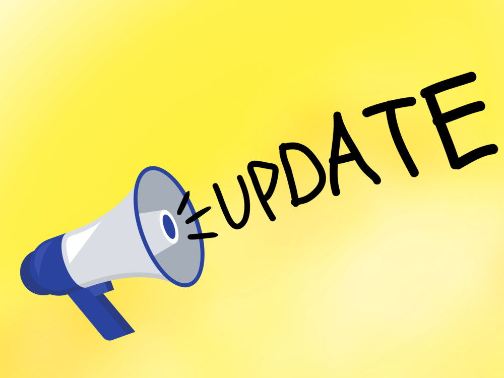 Bullhorn with text "Update" coming from it