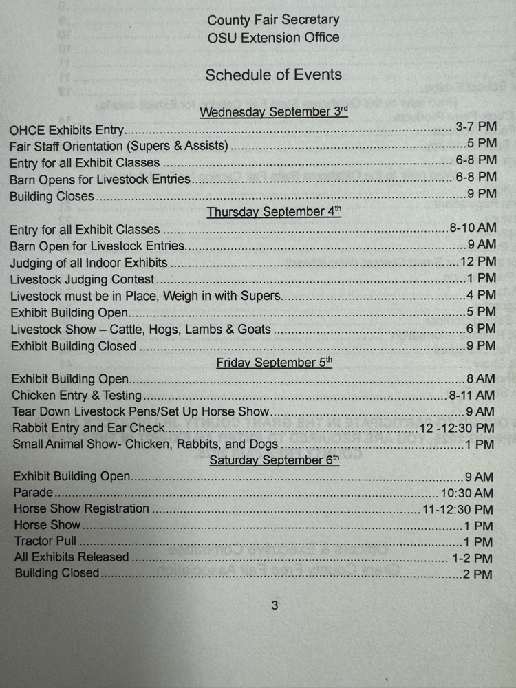 Fair Schedule