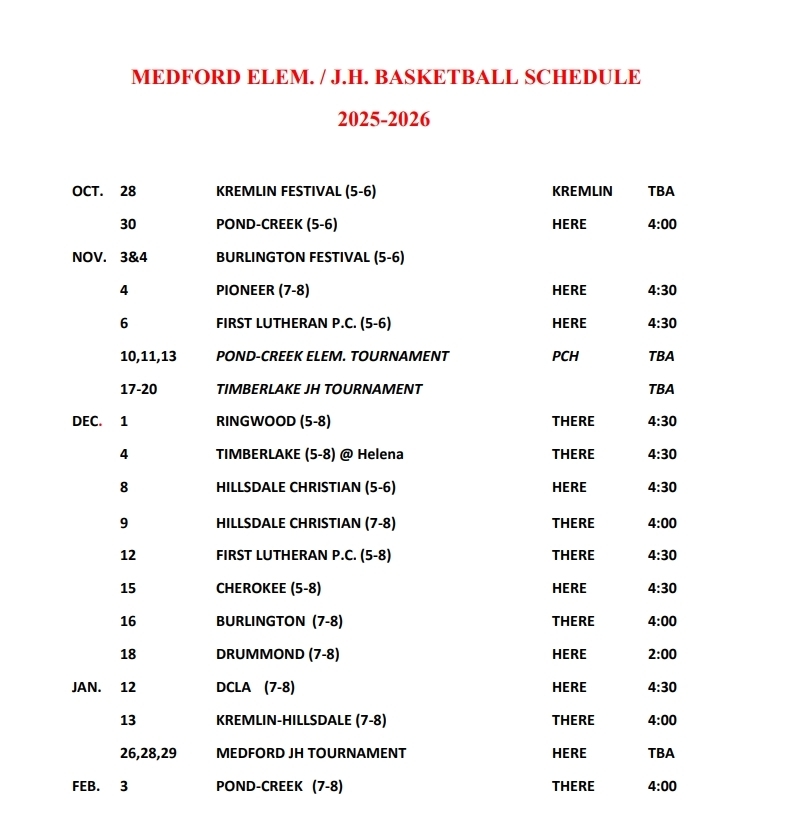 25-26 Elem./JH BB Schedule