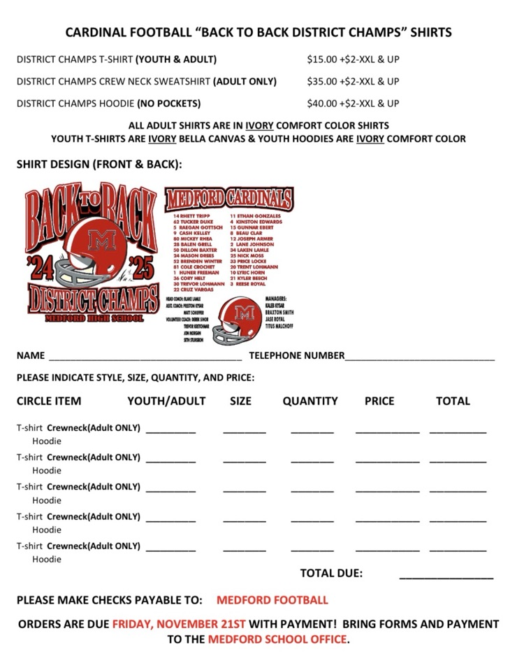 playoff T-shirt order form