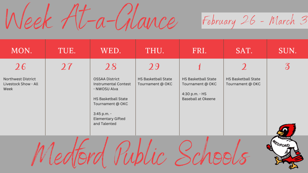February 26-March 3 Weekly Calendar