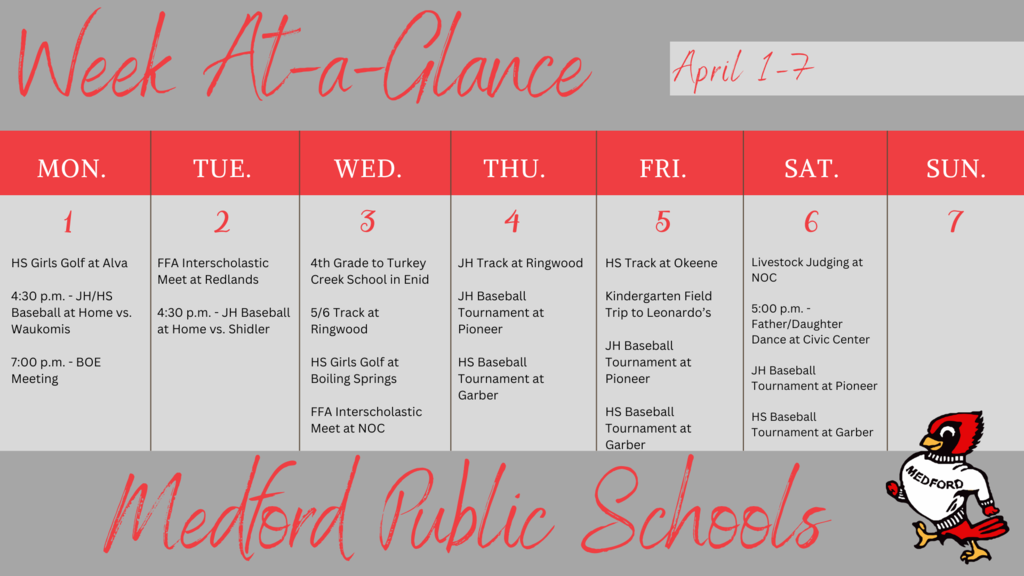 Weekly calendar for April 1-7