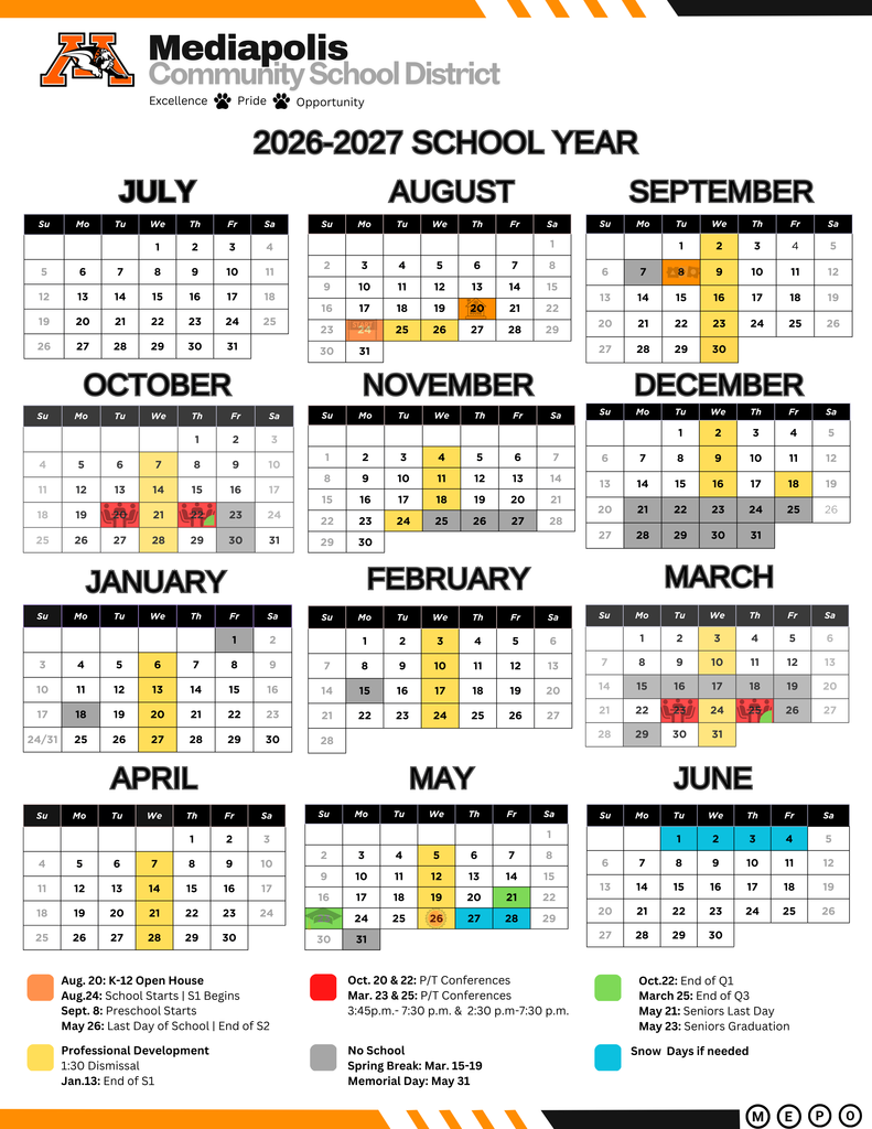 Mediapolis CSD 2026-27 Calendar (Community Version)