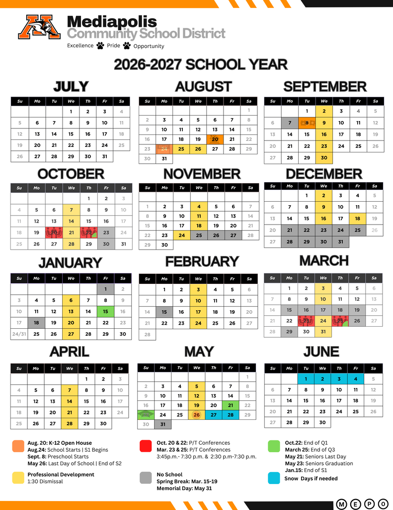 Mediapolis CSD 2026-27 Community Calendar