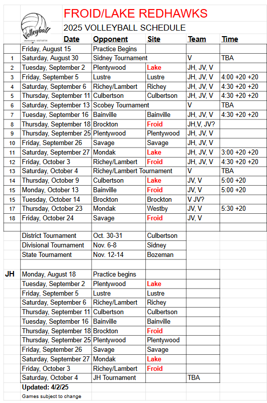 Volleyball Schedule