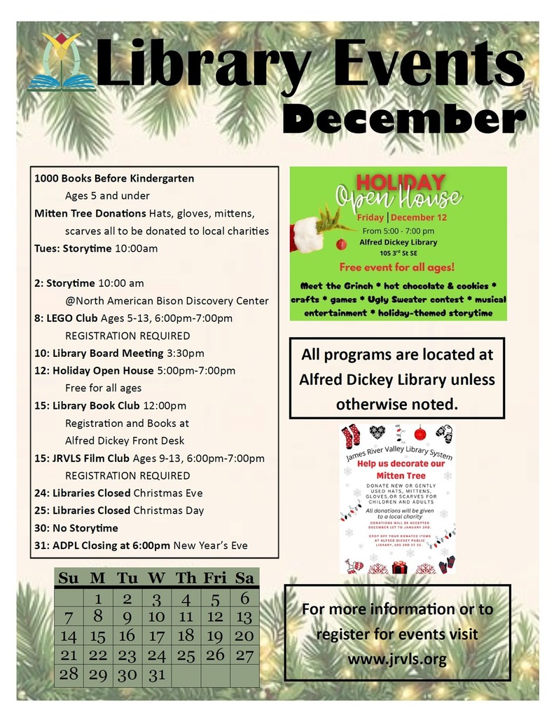 JRVLS December 2025 calendar