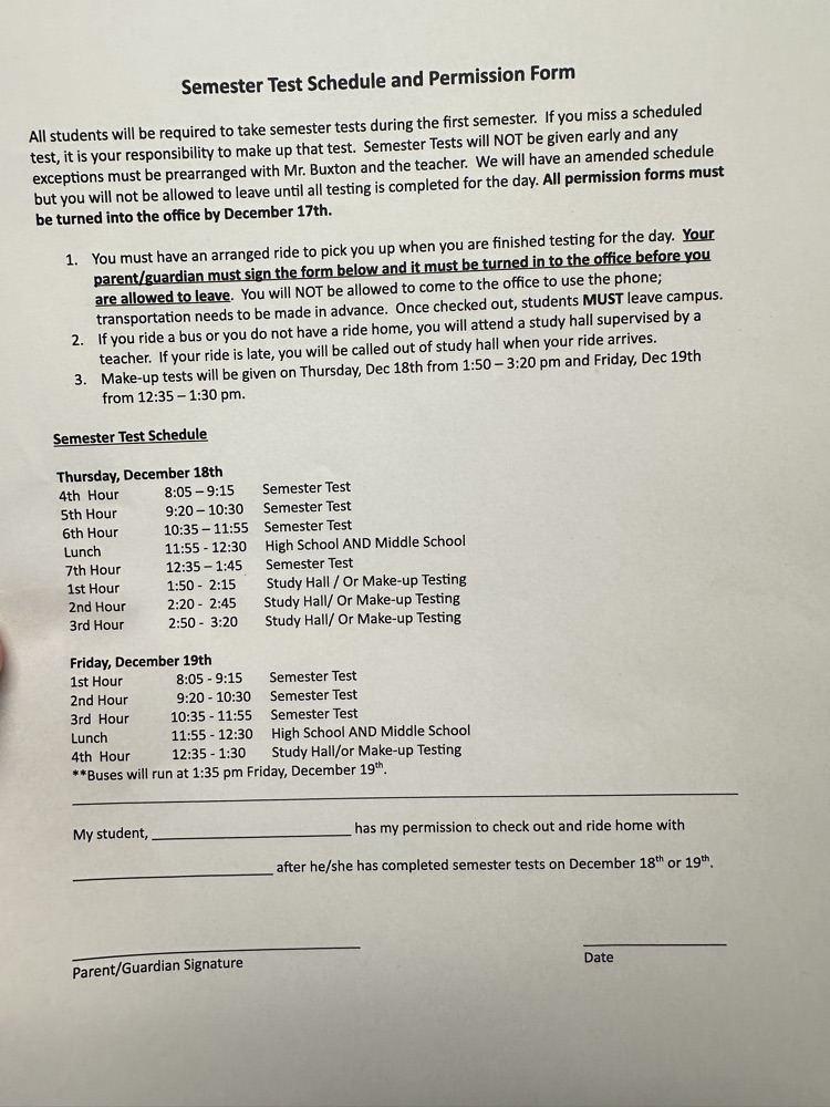 semester test schedule