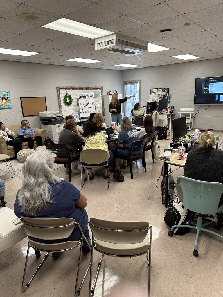 Teachers in a PD session. Sitting in chairs.