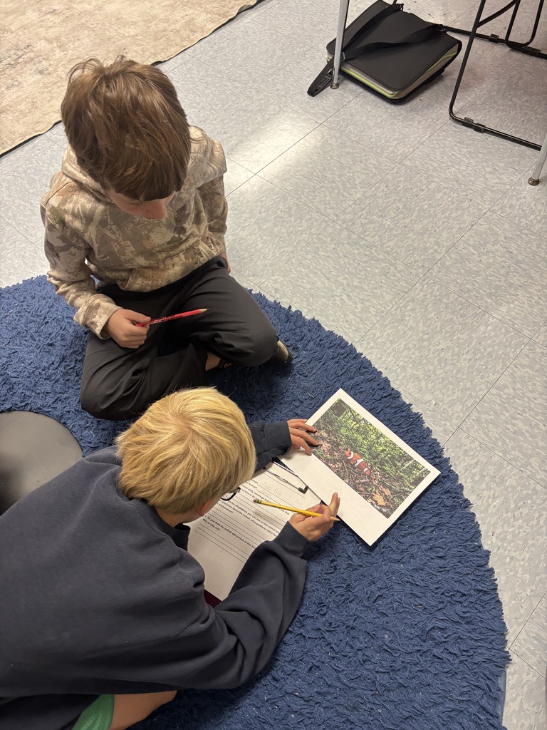 students looking at a picture and writing about it