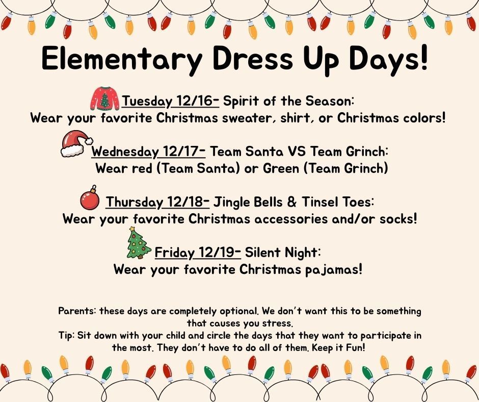 Elementary Christmas Dress Up Days