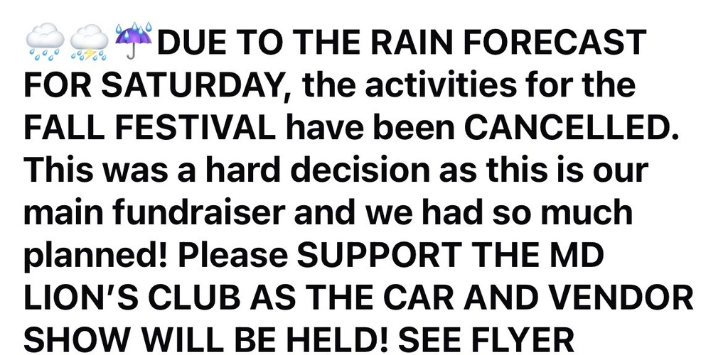 Fall festival has been cancelled