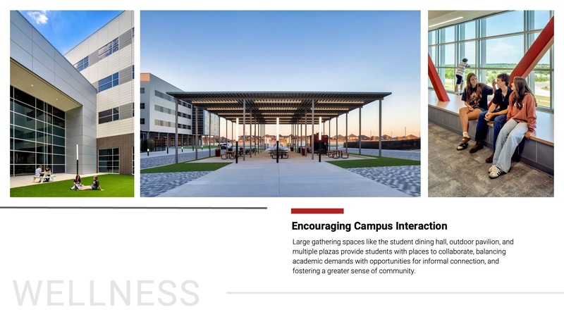 Highlighting the design which was created to encourage campus interaction throughout the campus, including exterior areas