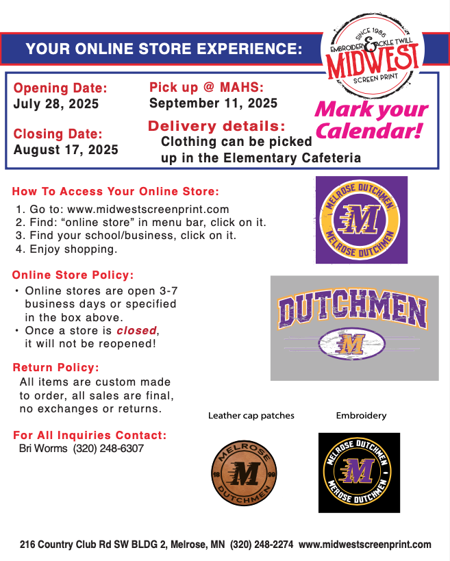 DBS Store Opens 7/28 and runs through 8/17 - get your Dutchmen gear here!