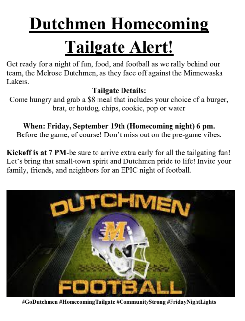 Tailgate Details - 9/19/25 - $8 meal of burger or hotdog, chips, cookie & pop or water