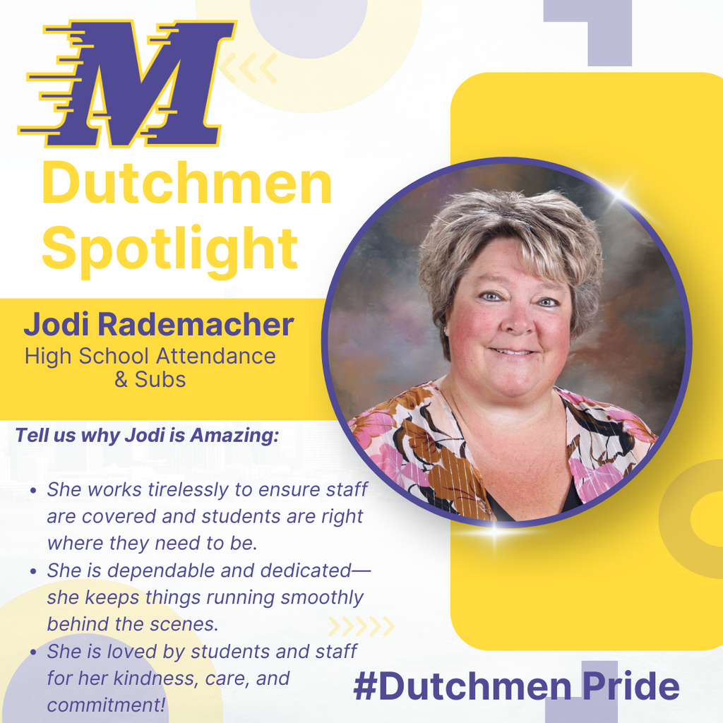 Woman with short blonde hair and a flowered shirt. background is white with purple and gold graphics