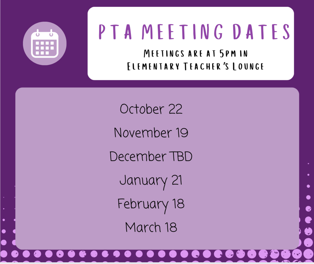 Purple background with calendar clip art. PTA meeting dates