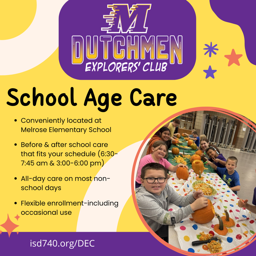 Yellow brackground with purple stars kids in photo graph sitting at lunch tables with table cloths and they are cleaning out and carving pumpkins