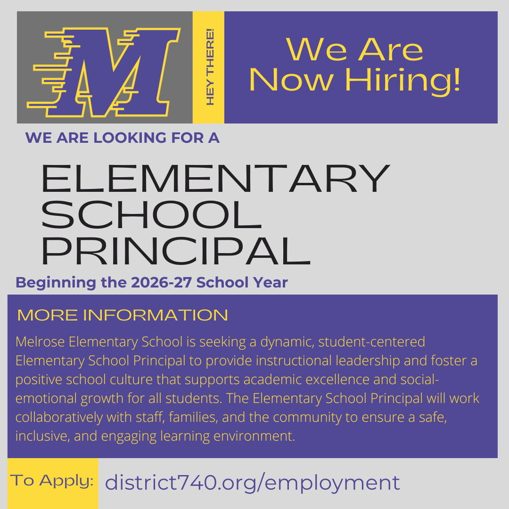 Grey and purple and gold display ad for an elementary principal