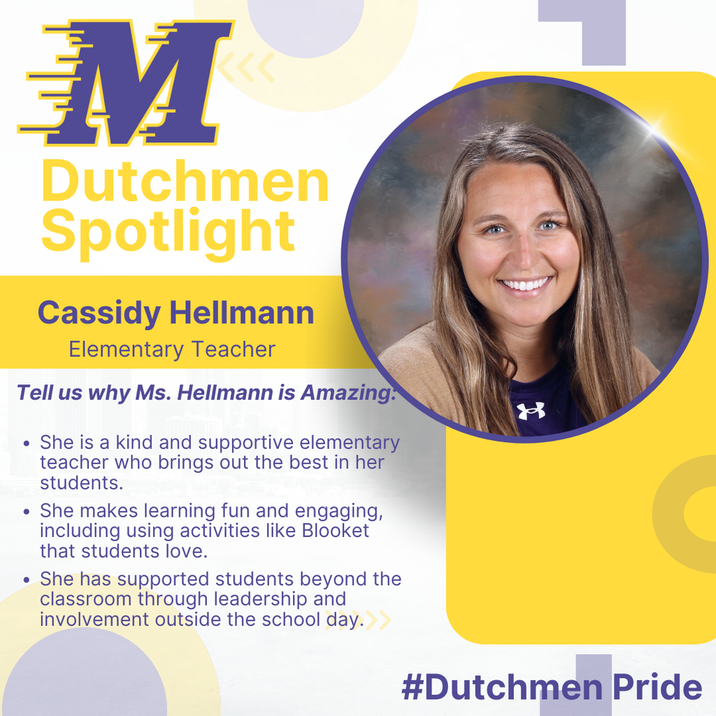 Woman with purple shirt, brown cardigan, blue eyes and a smile in a school picture