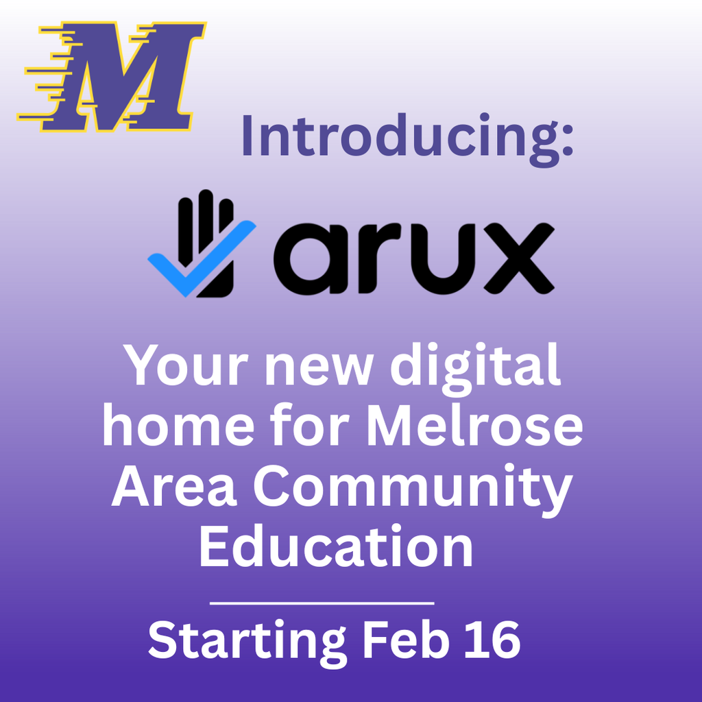 purple square with a moving M