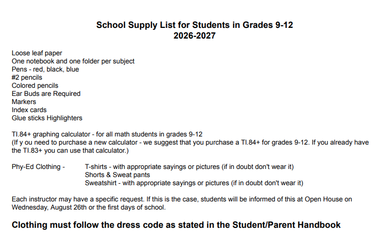 HS Supply LIst