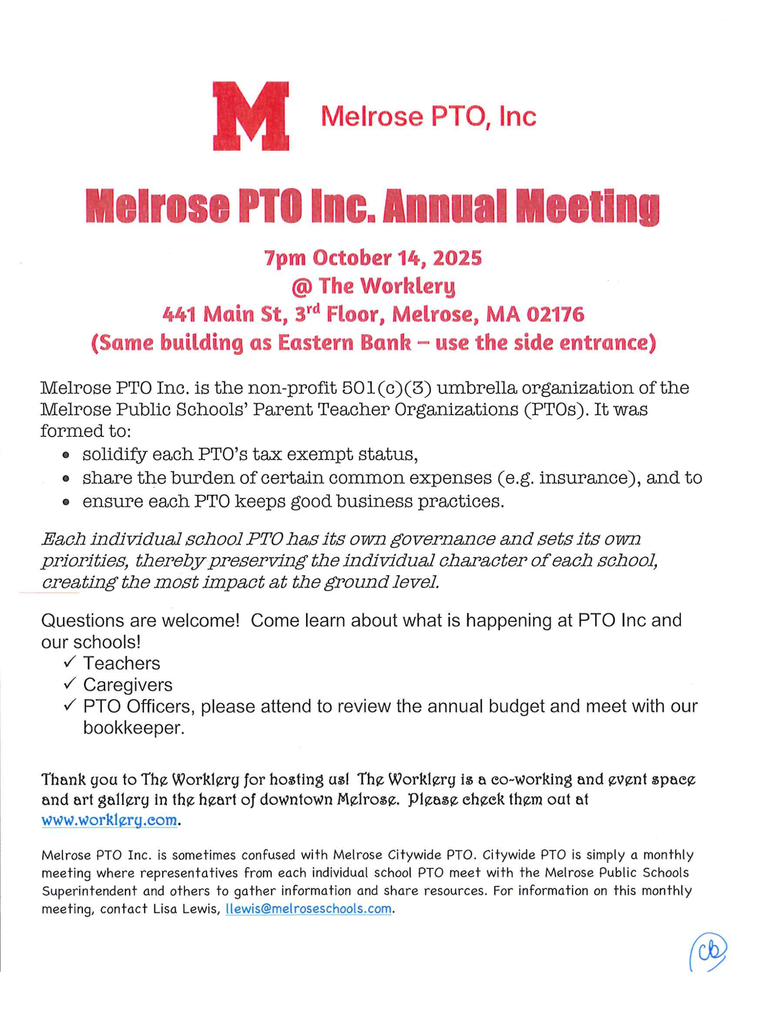 Melrose PTO Annual Meeting