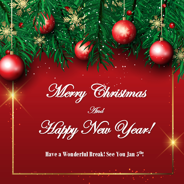 Merry Christmas And Happy New Year! Have a Wonderful Break! See You Jan 5th!