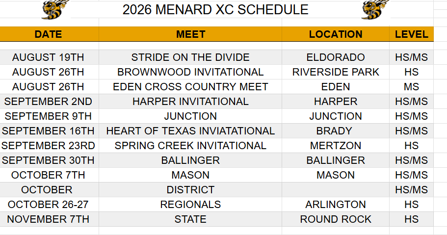 XC Schedule 2026