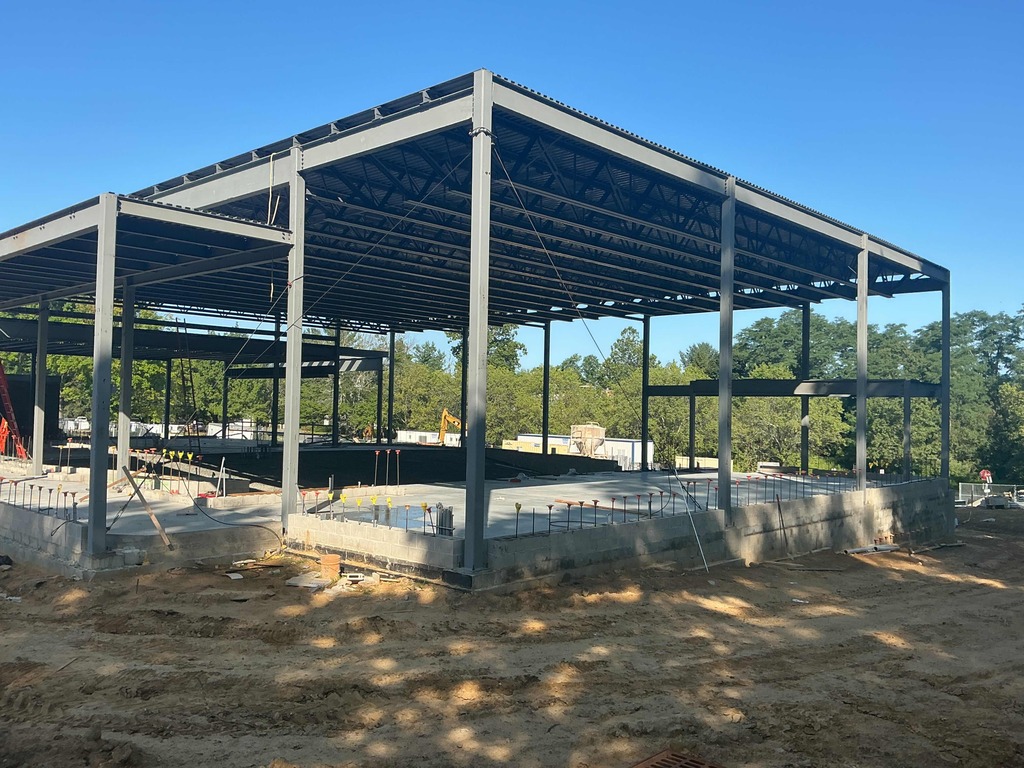 Performance Center Construction Site with steel beams erected - side view