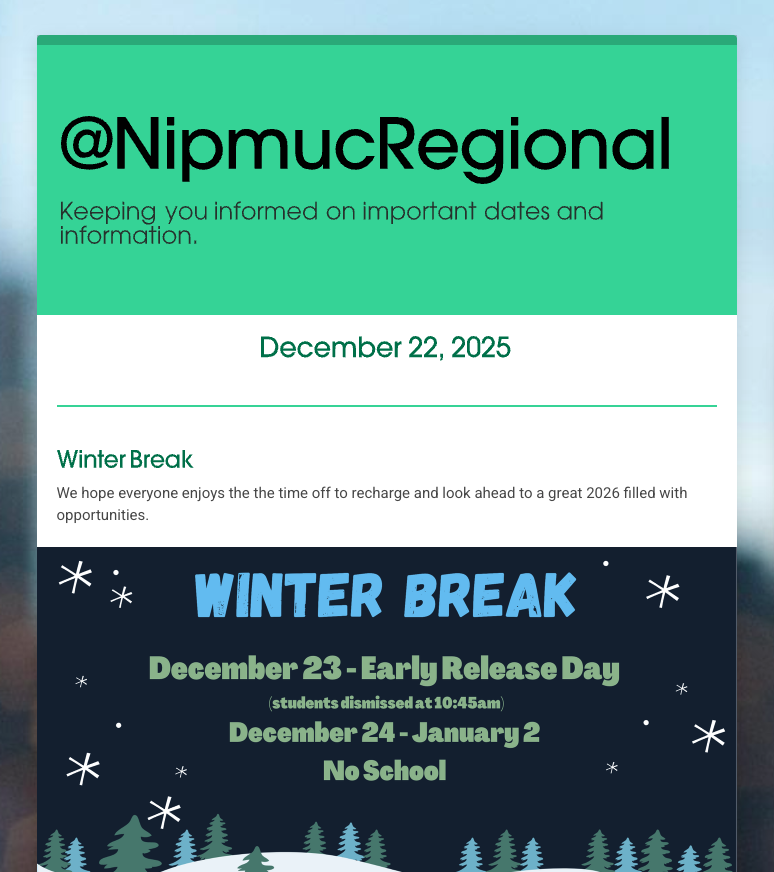 Nipmuc Newsletter - December 22, 2025