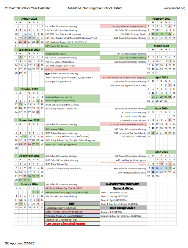 2025-2026  MURSD School Year Calendar