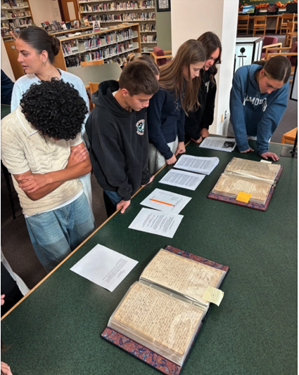 Students reviewing the Declaration of Independence