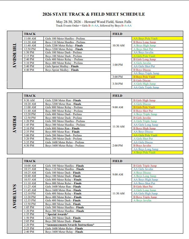 state track meet schedule