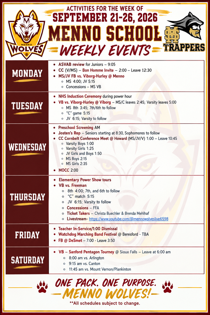 weekly events 9/21-9/26
