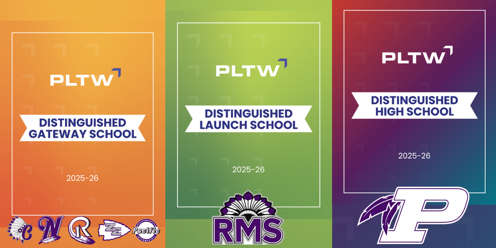 PLTW Distinguished Schools with school logos.