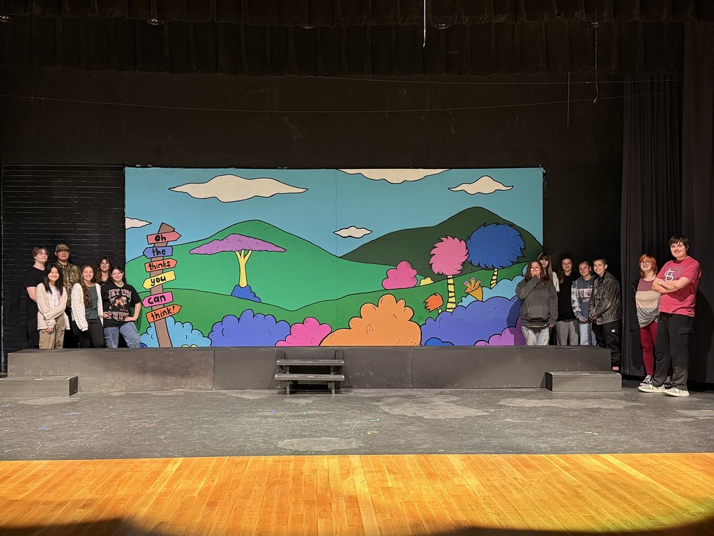 Photo shows students preparing for the PHS fall musical, “Seussical."