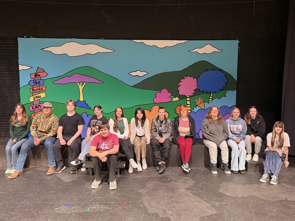 Photo shows students preparing for the PHS fall musical, “Seussical."