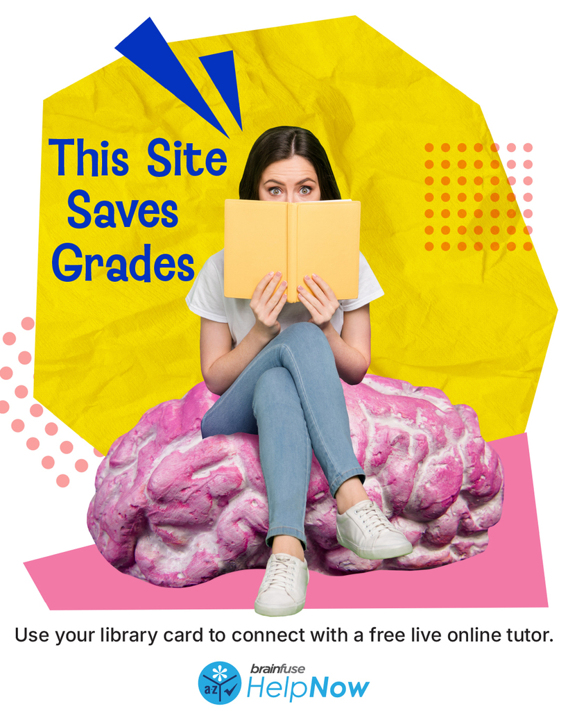 The graphic recommends that students use a library card to connect with a free online tutor. 